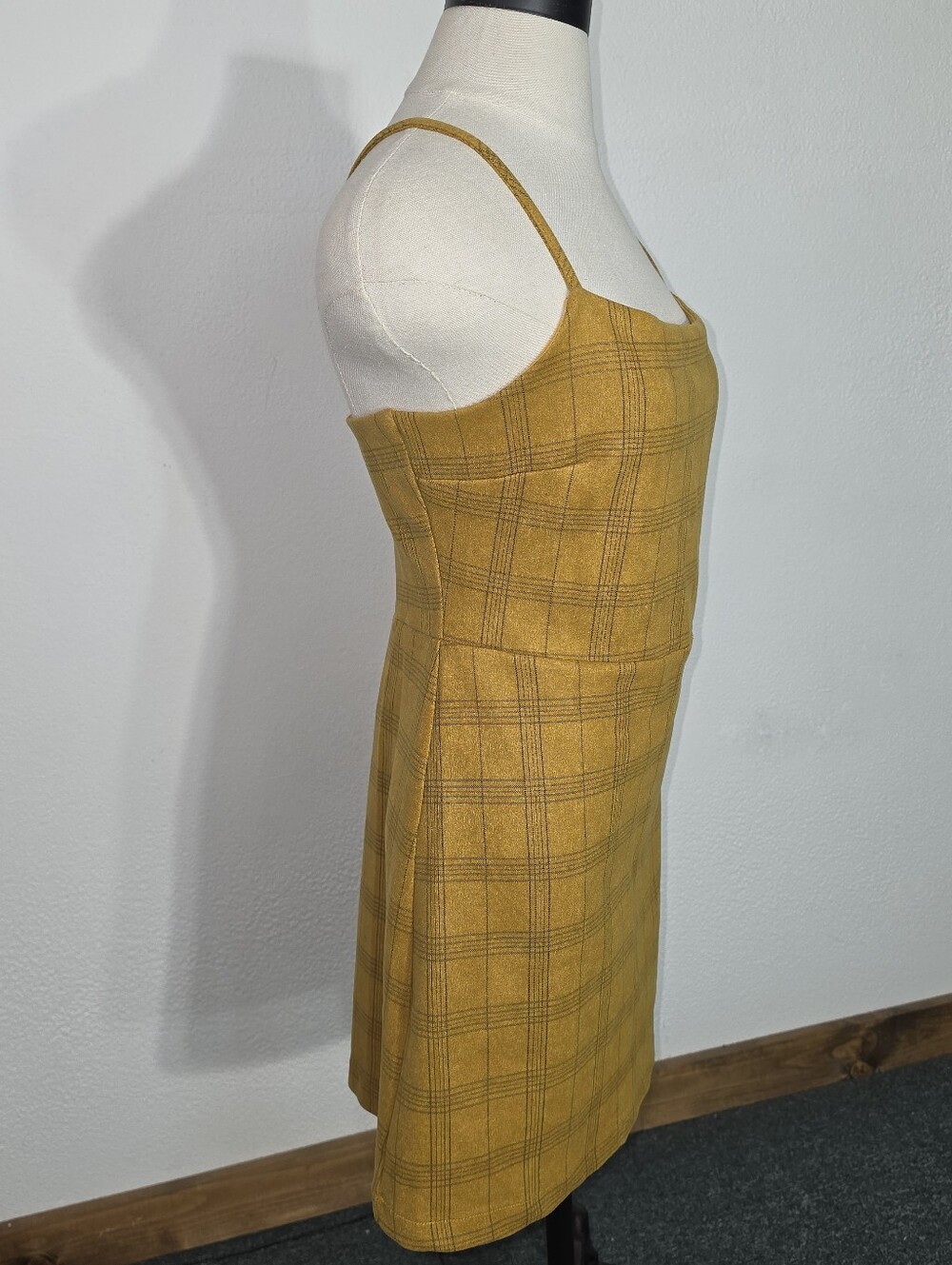 She + Sky Dress Tartan Plaid Sleeveless Preppy Y2K Style Mini Gold Size L - Picture 4 of 17